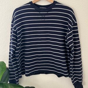 Brandy Melville navy and white striped crew. Long sleeve women’s one size.